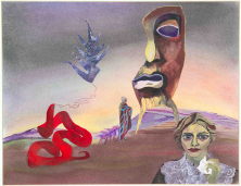 RAUB DES UNSTERBLICHKEITSKRAUTES</br>Mischtechnik auf Papier, 50 x 64,5 cm, 1984