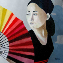 DER ROTE FÄCHER</br >Mischtechnik auf Leinwand, 90 x 90 cm, 2009