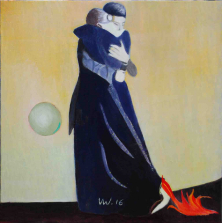 FLIEGENDER EISMOND UND DAS FEUER</br >Öl auf Leinwand, 80 x 60 cm, 2017