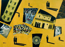 RENDEZVOUS IN EINER SCHÖNEN STADT</br>Mischtechnik auf Leinwand, 100 x 140 cm, 2008