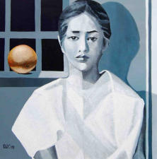DIE GOLDENE KUGEL</br >Mischtechnik auf Leinwand, 90 x 90 cm, 2009