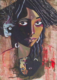 DIE SCHAMANIN</br>Acryl auf Leinwand, 70 x 50 cm, 2004