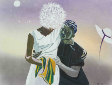 BEIM KLEINSTEN HAUCH</br>Mischtechnik auf Papier, 50 x 64,5 cm, 2002
