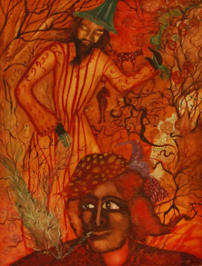 UMGEBEN VON REGENWALD GEISTERN</br>Mischtechnik auf Papier, 39 x 29 cm, 1995