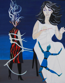 MARIONETTENSPIELER</br>Acryl auf Leinwand, 100 x 80 cm, 2004