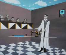 LAUTRÉAMONT DEMONSTRIERT SURRÉALE SCHÖNHEIT</br >Öl auf Leinwand, 100 x 120 cm, 2019
