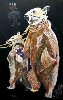 BEARS AND KATSINAM</br>Mixed media on canvas, 120 x 80 cm, 2008